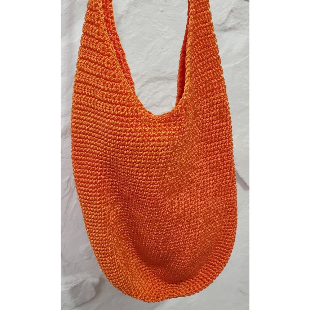 Vintage Chateau Shoulder Bag Crossbody Orange Hand Crocheted Boho Retro Y2K 80s - Picture 3 of 10
